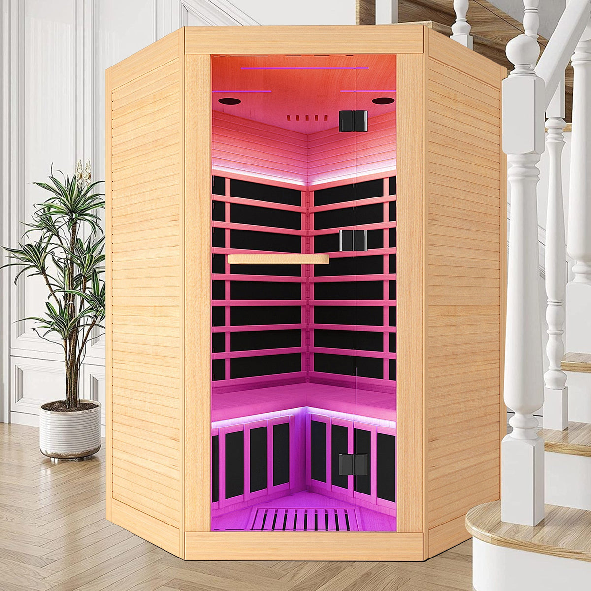Canadian Hemlock Double Sauna with Bluetooth & LED Lights - Natural/Graphite