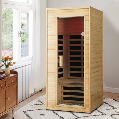 Hemlock Wood One-Person Indoor Sauna Room with Far Infrared Technology