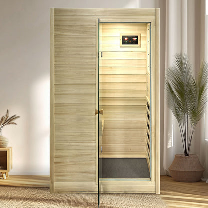 Far Infrared Sauna Room with 5 Heating Panels - Wood and Glass