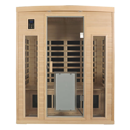 Low EMF Far-Infrared Three Person Sauna Room with Glass Door - Hemlock Wood