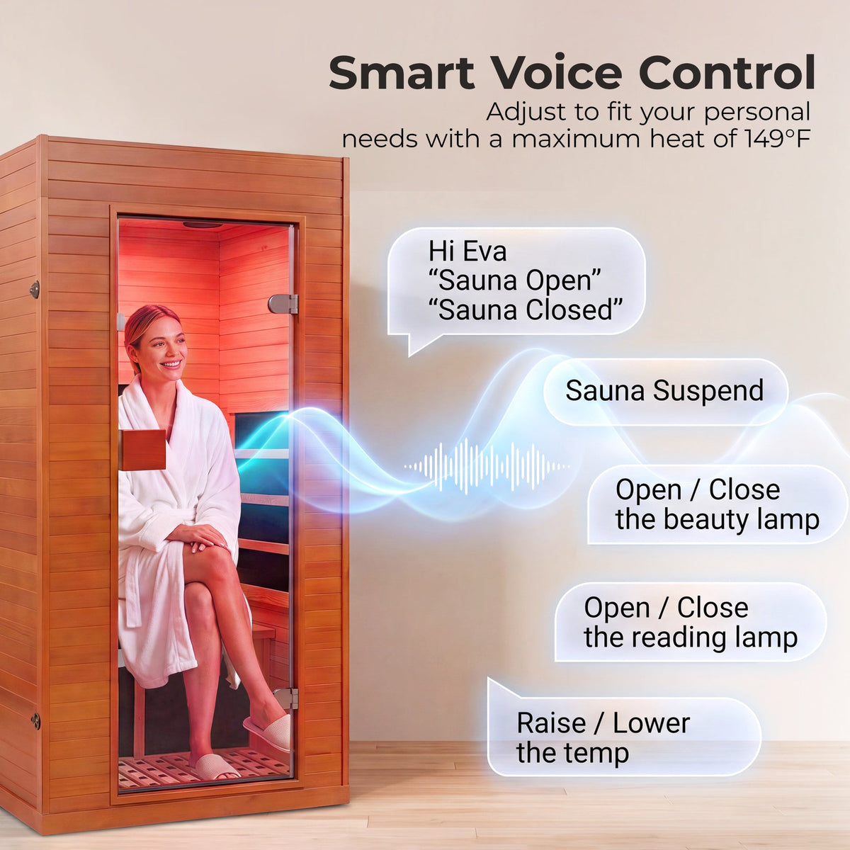 Smart Infrared Sauna for Home with Voice Control - Canadian Hemlock