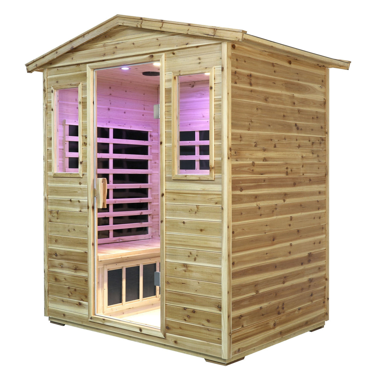 Four Person Far-Infrared Outdoor Sauna Room with Bluetooth and LED - Natural