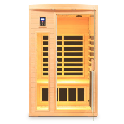 Low EMF Hemlock Wood Two Person Infrared Sauna Room with Touch Control and Glass Door