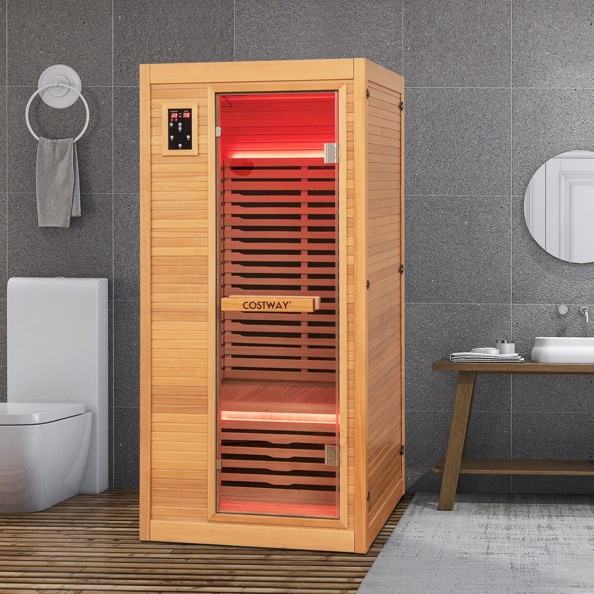 Far Infrared Wooden Sauna Room with Bluetooth Speakers and Oxygen Ionizer for 1-2 person