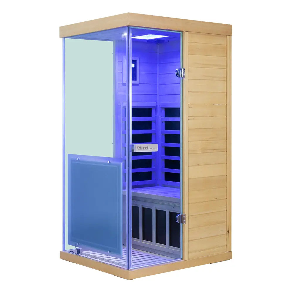 Wizzisauna Mini 1 Person Infrared Sauna 3 Sides Large glass panels