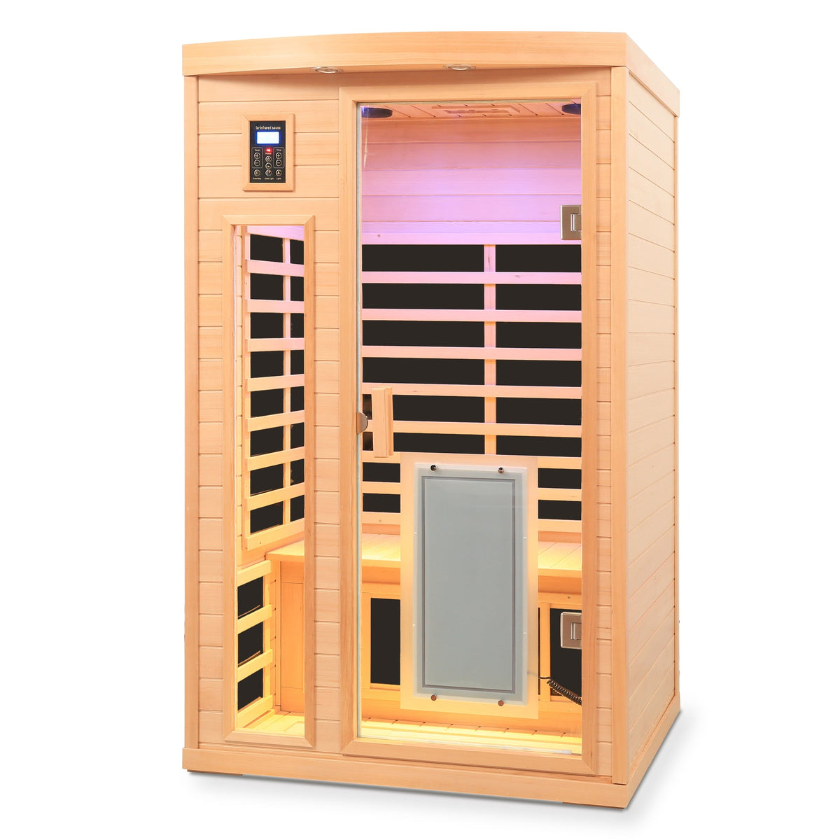 Low EMF Hemlock Wood Far-Infrared Two-Person Sauna Room with Bluetooth – Natural Finish