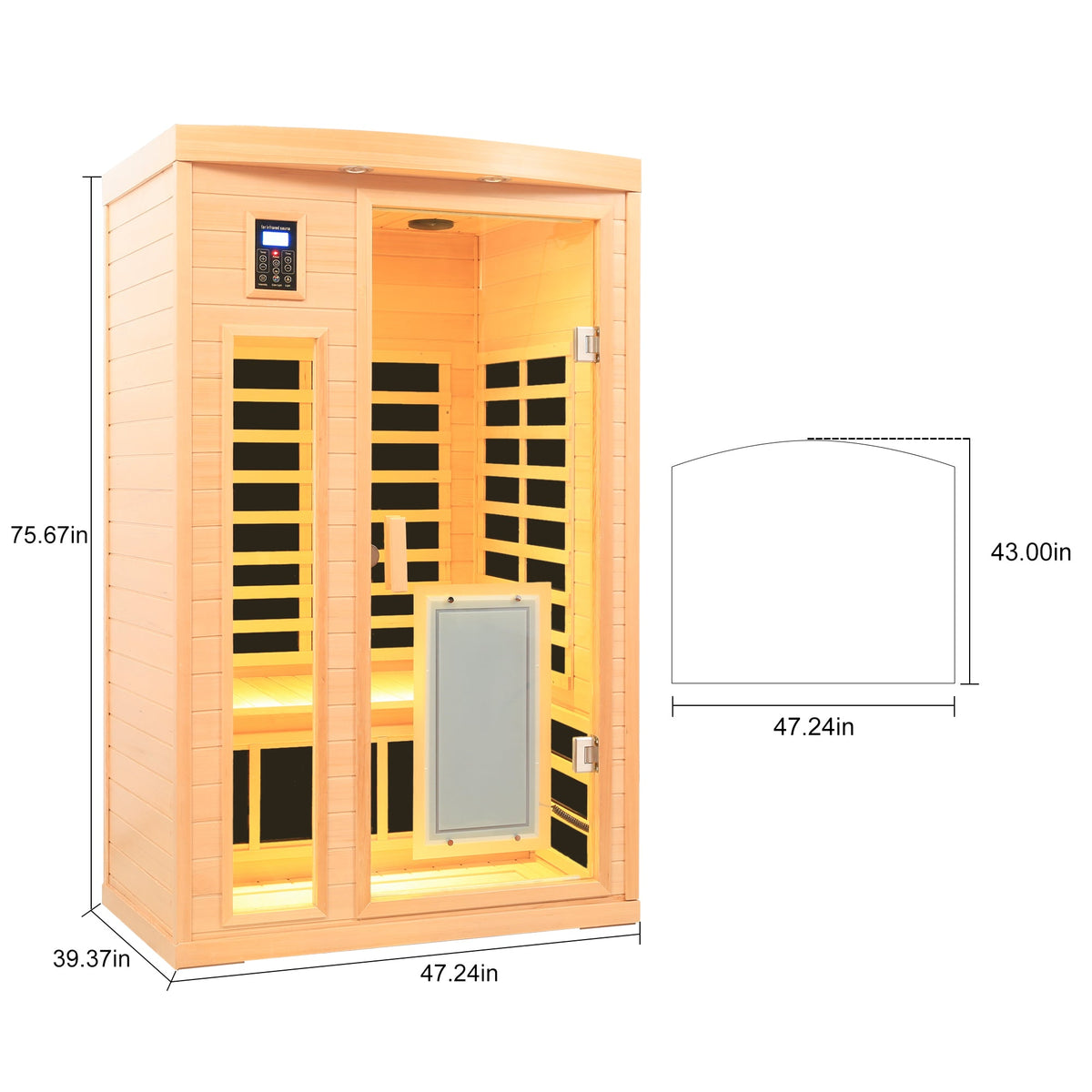 Low EMF Hemlock Wood Far-Infrared Two-Person Sauna Room with Bluetooth – Natural Finish