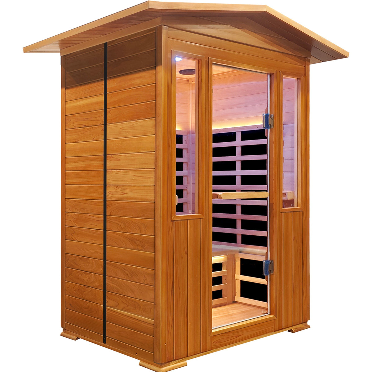 Outdoor Red Cedar Infrared Sauna Room with Bluetooth & Ambient Lighting - Natural