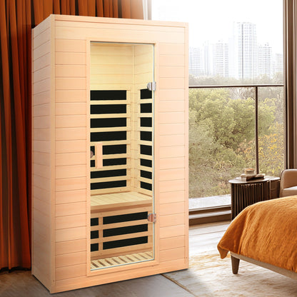 Hemlock Far Infrared Roof Embedded Indoor Sauna Room with LCD Controls - Light Brown