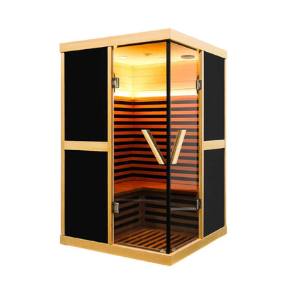 Helix Premium Large 2-Person V-Shaped FAR Infrared Sauna Room With Double Glass Doors (SAK96413)