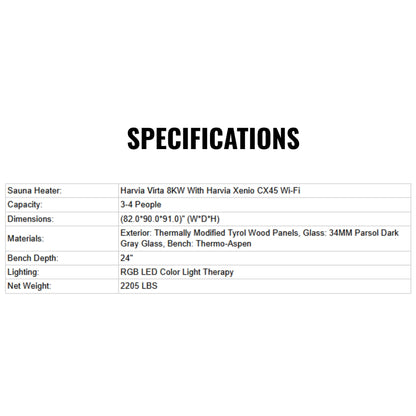 ThermaSol Spectra 4-Person Fully-Assembled Outdoor Sauna Cabin [Made-To-Order] [14-SPECTRA] (SAK46921)